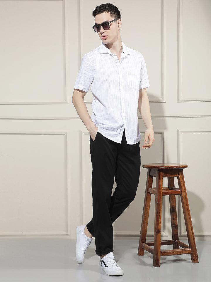 White Vertical Striped 100% Cotton Shirt-Men Shirts-Crimsoune Club