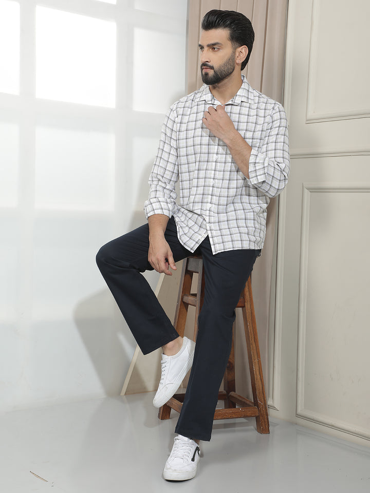 Grey Linen Checked Shirt-Men Shirts-Crimsoune Club