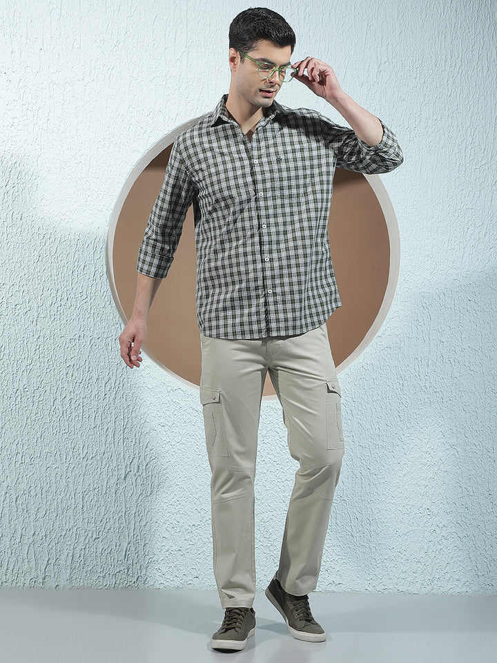 Green 100% Cotton Checked Shirt-Men Shirts-Crimsoune Club