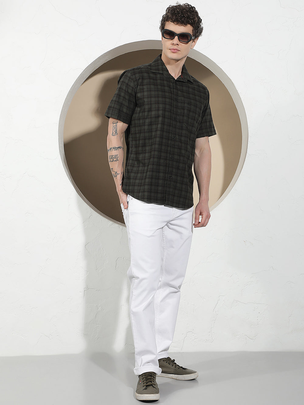 Green Checked 100% Cotton Shirt-Men Shirts-Crimsoune Club