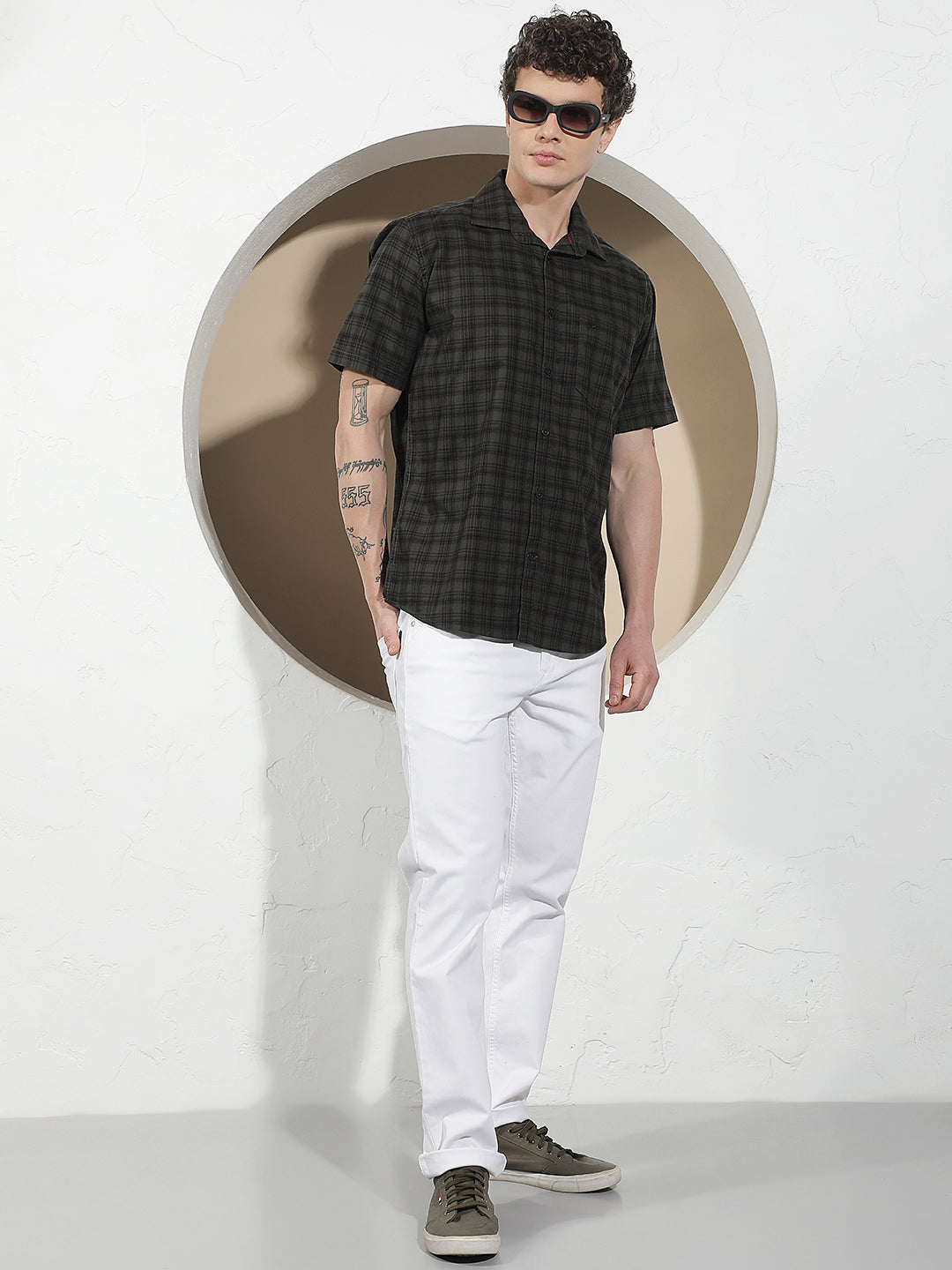Green Checked 100% Cotton Shirt-Men Shirts-Crimsoune Club