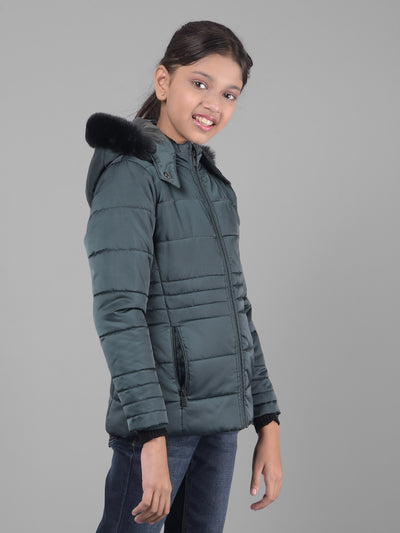 Green Padded Jacket With Hood-Girls Jackets-Crimsoune Club