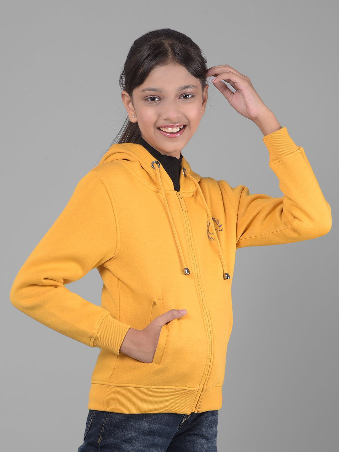 Mustard Hooded Sweatshirt-Girls Sweatshirts-Crimsoune Club