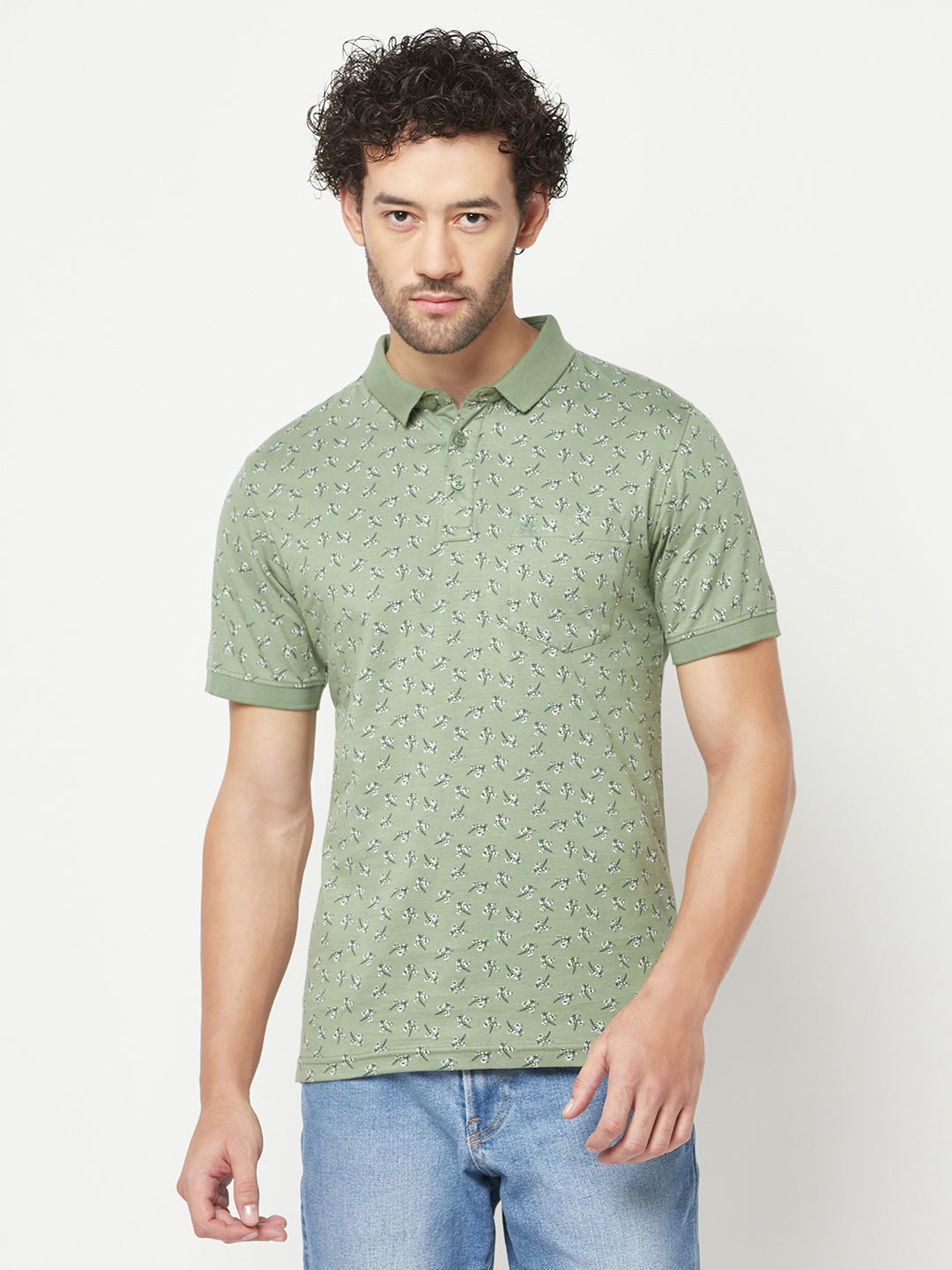 Green Floral T-Shirt-Men T-Shirts-Crimsoune Club