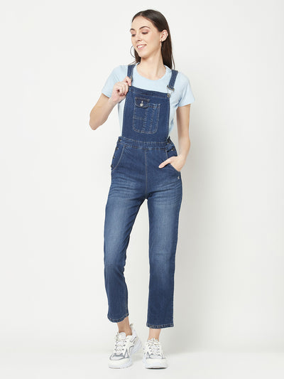 Blue Denim Dungarees-Women Dungarees-Crimsoune Club