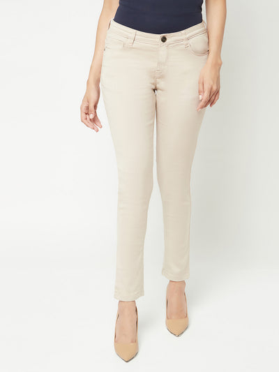 Beige Skinny Jeans-Women Jeans-Crimsoune Club