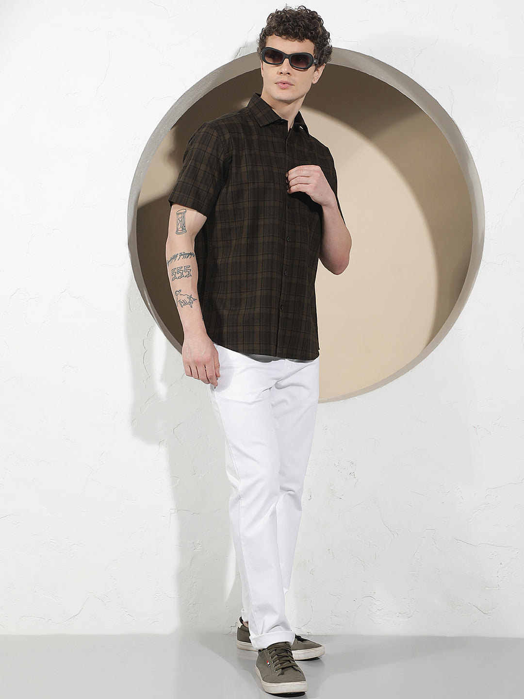 Brown Checked 100% Cotton Shirt-Men Shirts-Crimsoune Club