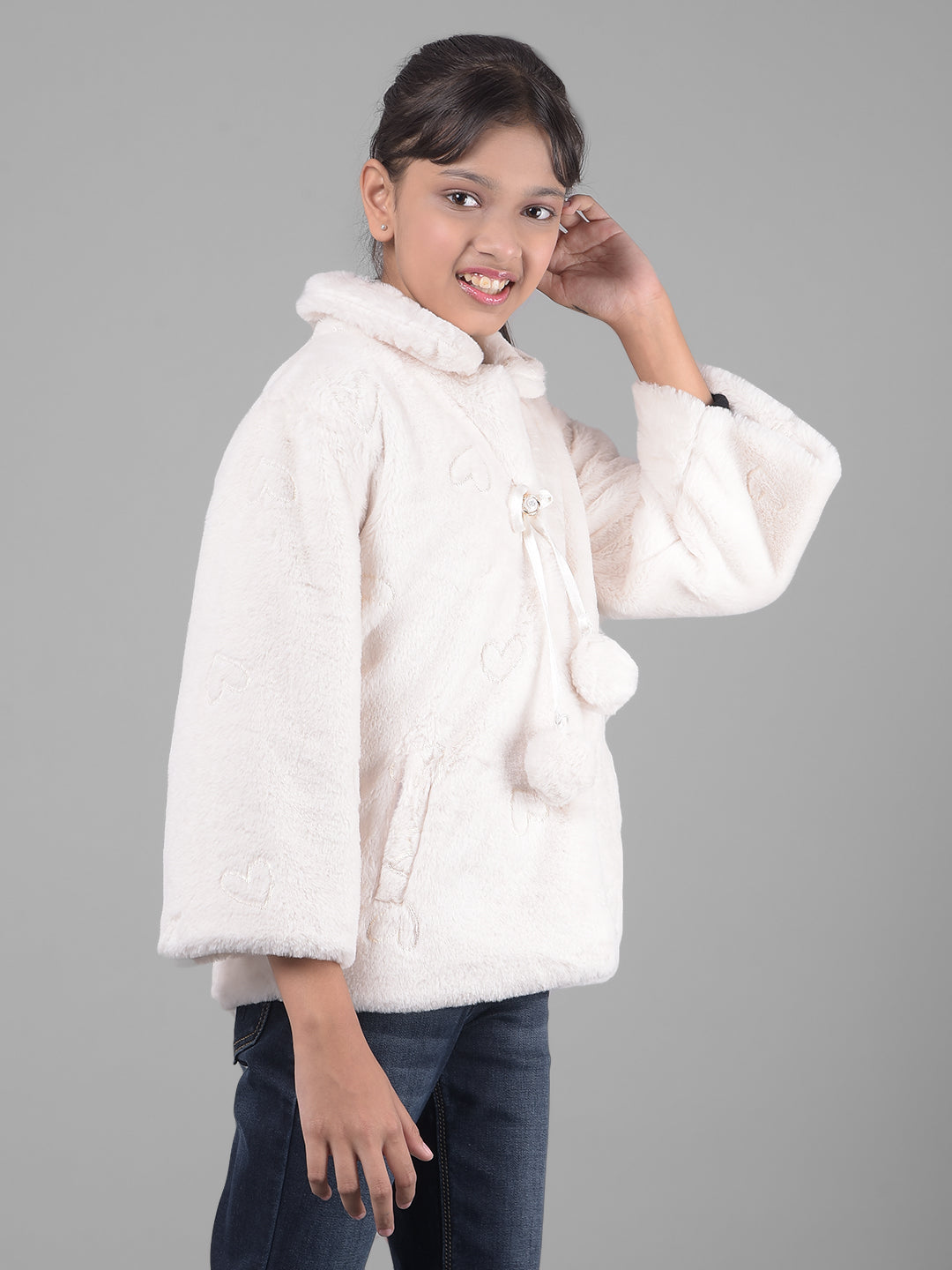 White Faux Fur Jacket-Girls Jackets-Crimsoune Club