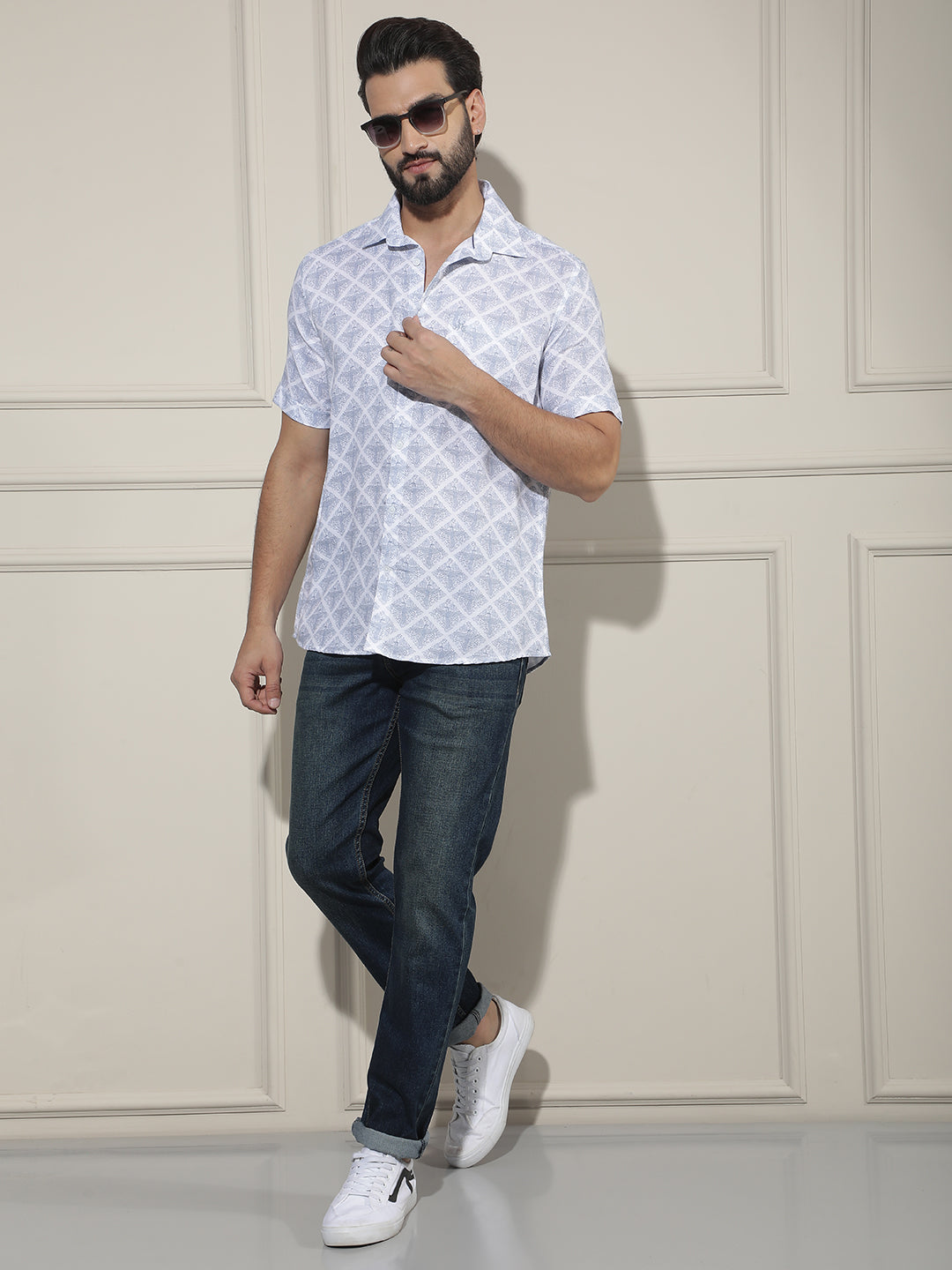 Blue Animal Print Shirt-Men Shirts-Crimsoune Club