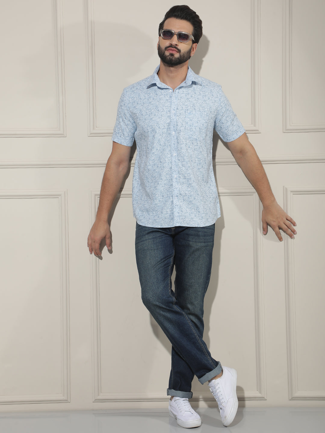 Blue Floral Print Shirt-Men Shirts-Crimsoune Club