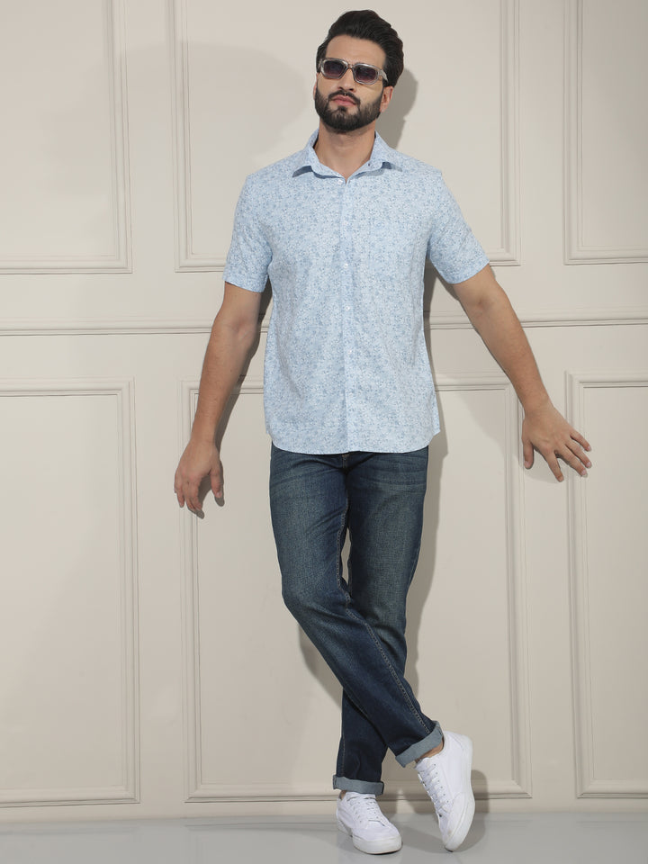 Blue Floral Print Shirt-Men Shirts-Crimsoune Club