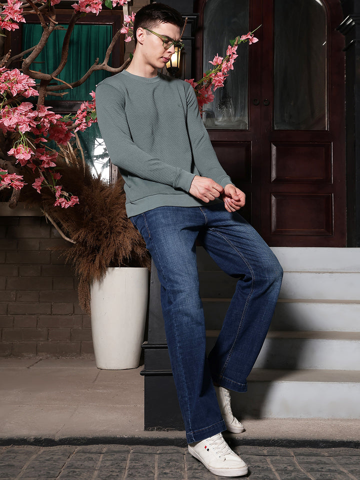 Relaxed Moss Green Jacquard Sweatshirt-Men Sweatshirts-Crimsoune Club