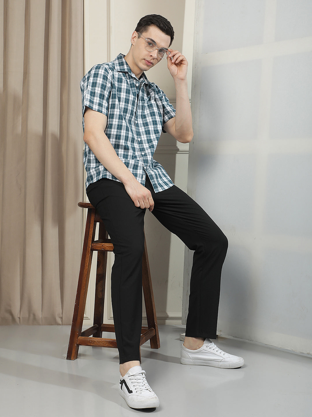 Blue Checked 100% Cotton Shirt-Men Shirts-Crimsoune Club