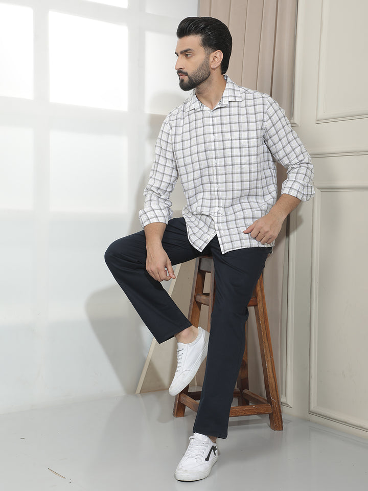 Grey Linen Checked Shirt-Men Shirts-Crimsoune Club