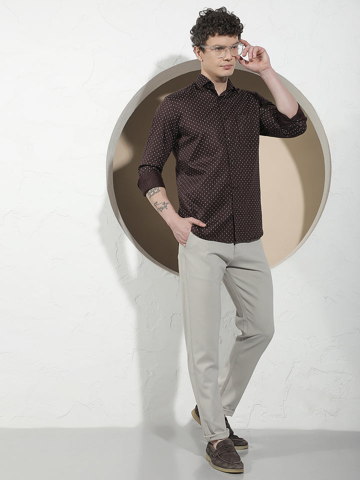 Wine Micro Print Shirt-Men Shirts-Crimsoune Club