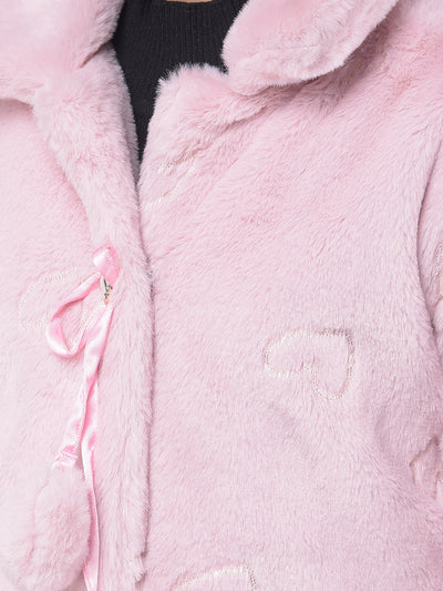 Pink Faux Fur Jacket-Girls Jackets-Crimsoune Club