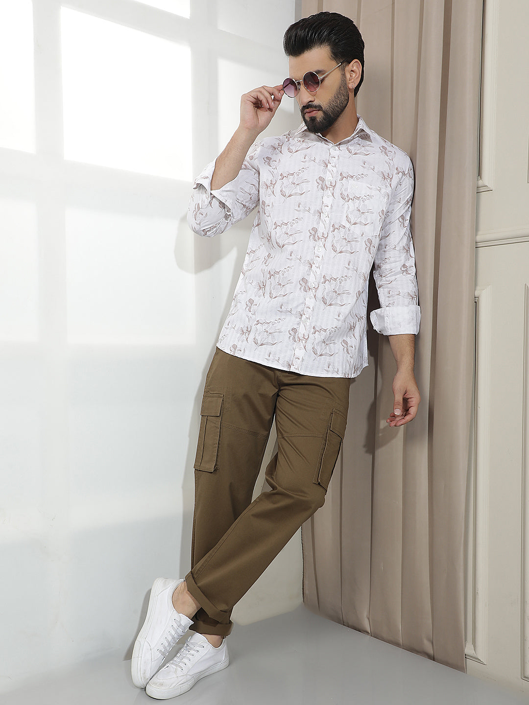 White Floral Print Shirt-Men Shirts-Crimsoune Club