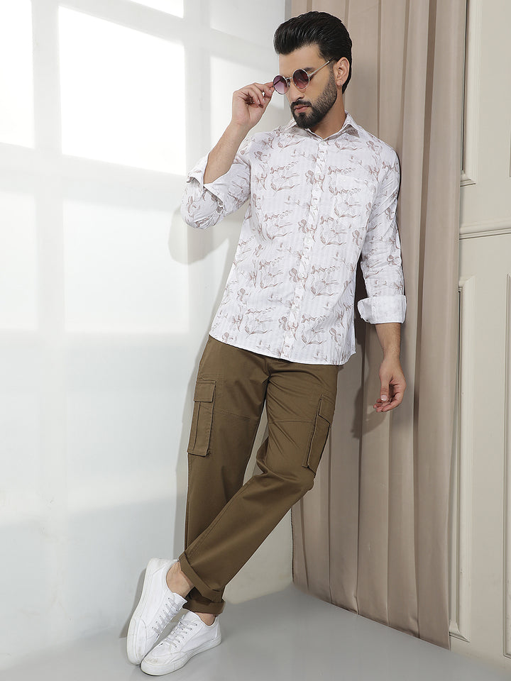 White Floral Print Shirt-Men Shirts-Crimsoune Club