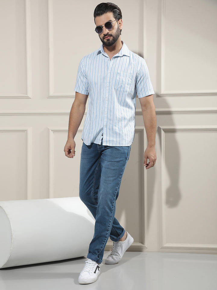 Blue Vertical Striped Shirt-Men Shirts-Crimsoune Club
