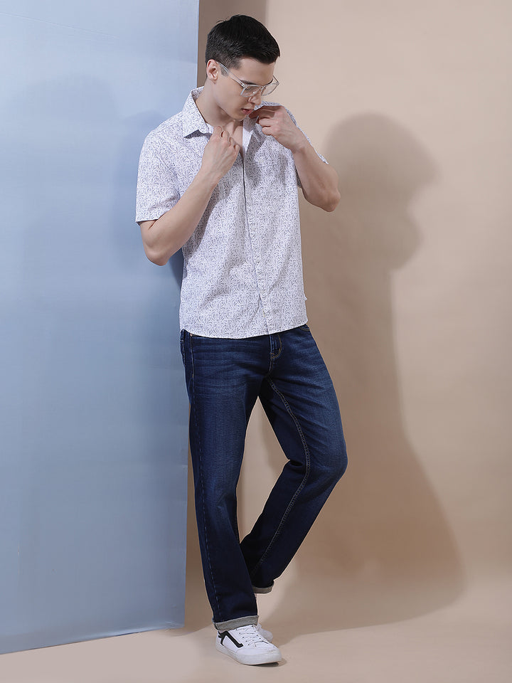 Essential Heather Grey Printed Shirt-Men Shirts-Crimsoune Club