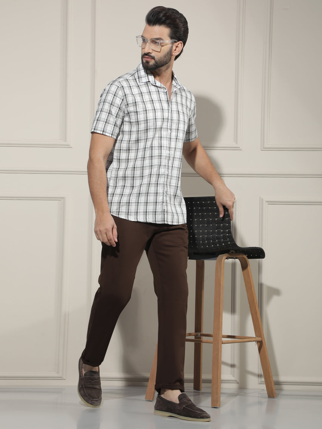 White Checked 100% Cotton Shirt-Men Shirts-Crimsoune Club