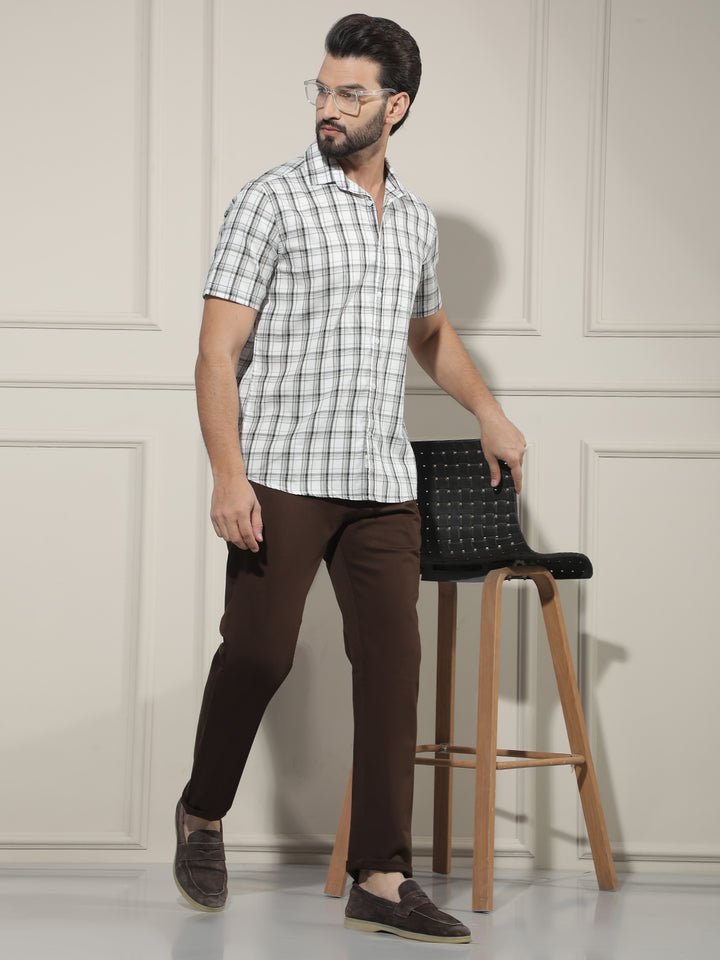 White Checked 100% Cotton Shirt-Men Shirts-Crimsoune Club