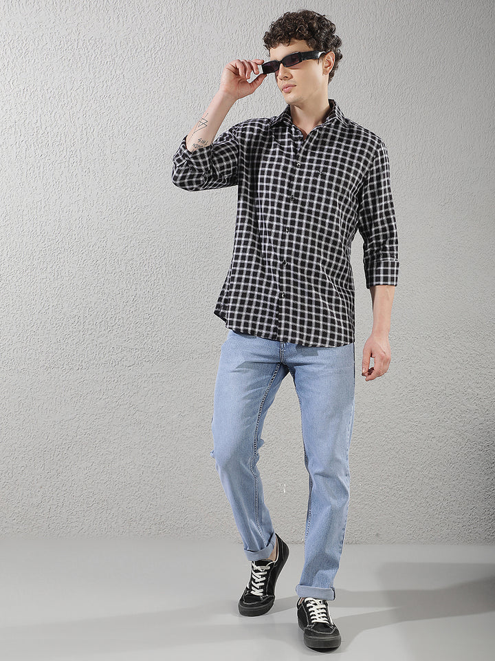 Black Checked 100% Cotton Shirt-Men Shirts-Crimsoune Club