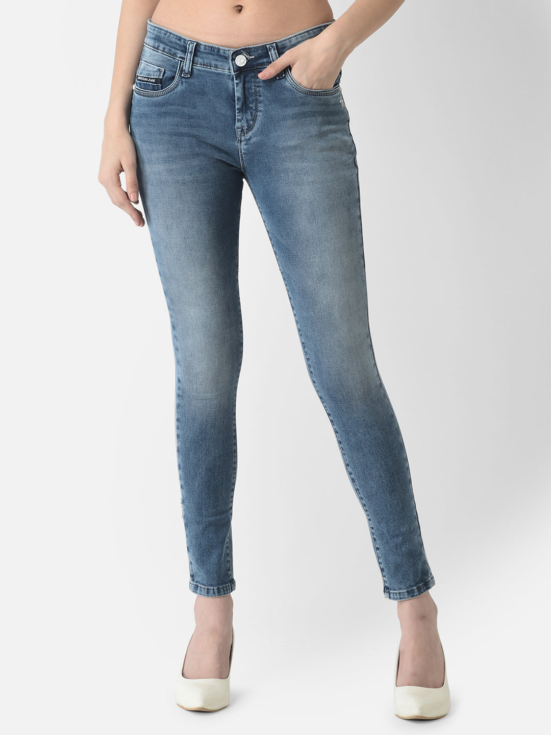 Skinny Fitting Blue Jeans-Women Jeans-Crimsoune Club