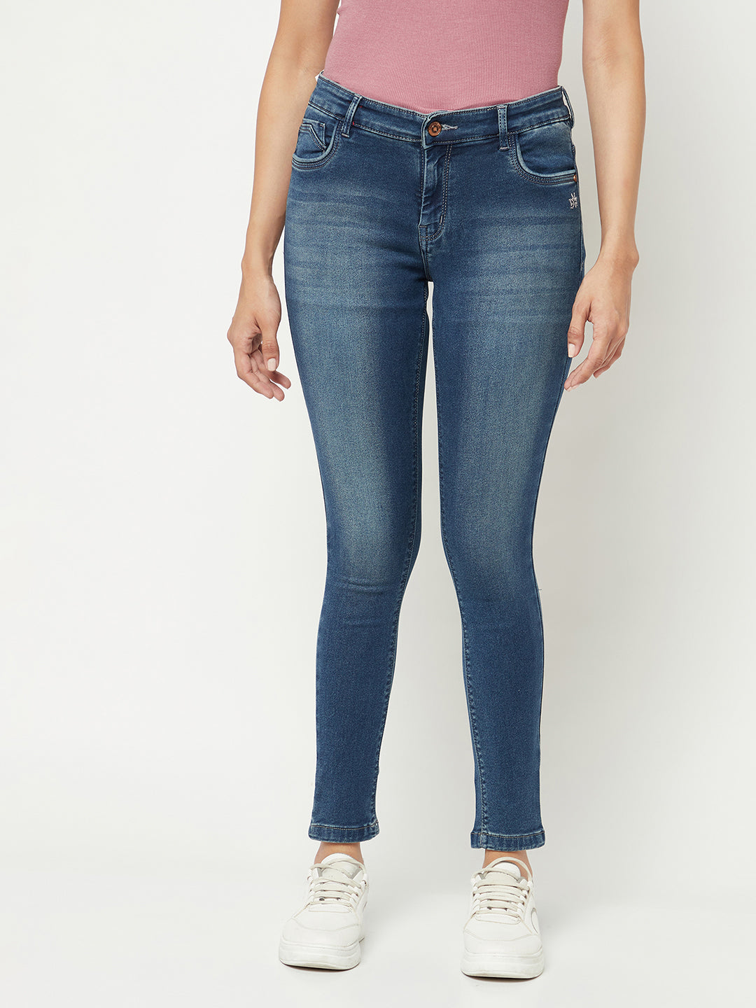 Blue Skinny Ankle Length Jeans-Women Jeans-Crimsoune Club