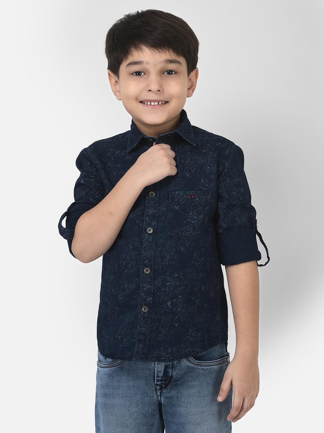 Boy Navy Blue Shirt in Abstract Print-Boys Shirts-Crimsoune Club