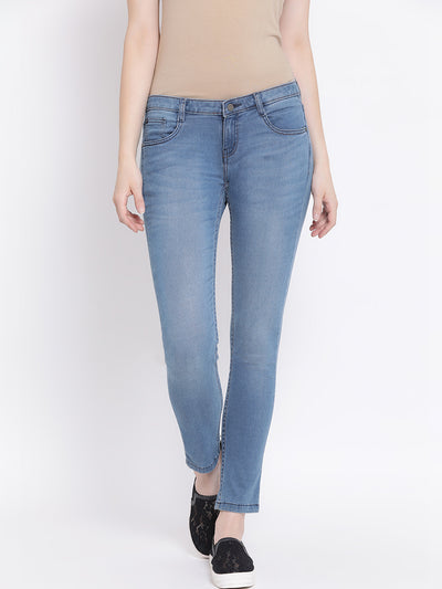 Blue Light-Wash Denim-Women Jeans-Crimsoune Club