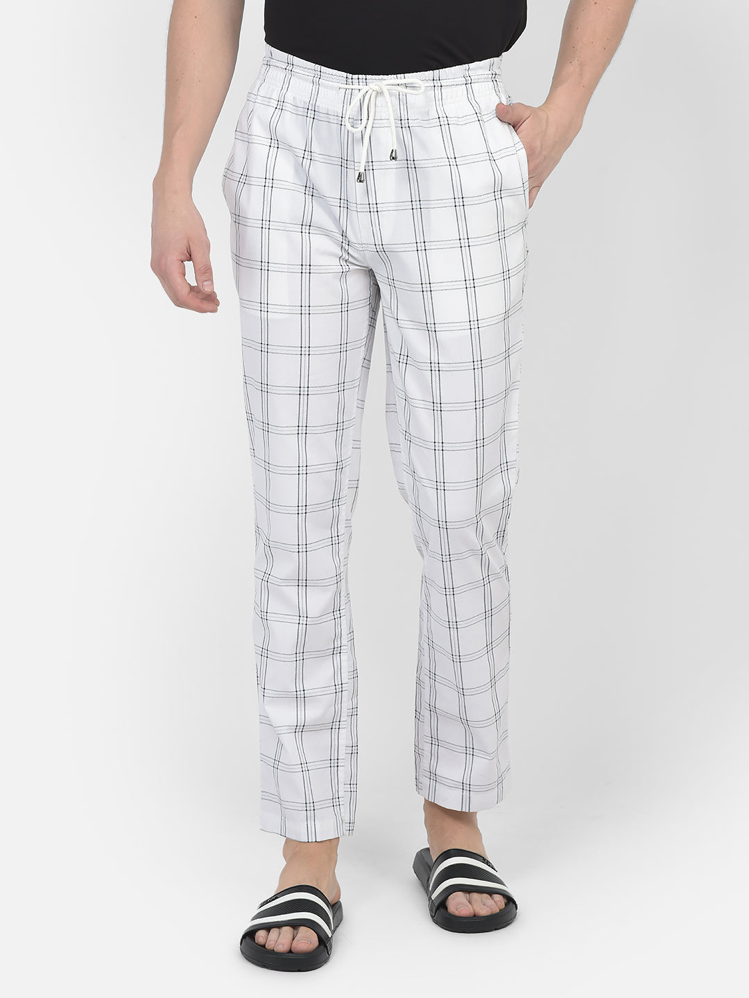 White Windowpane Checked Lounge Pants-Men Lounge Pants-Crimsoune Club