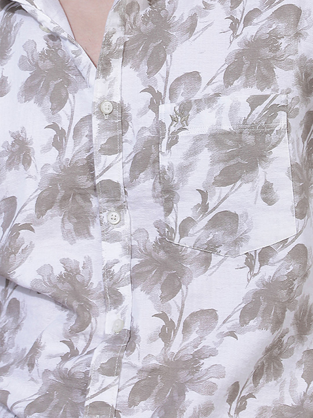 Beige 100% Cotton Floral Printed Shirt-Men Shirts-Crimsoune Club