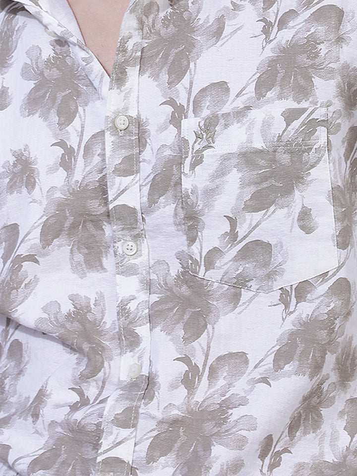 Beige 100% Cotton Floral Printed Shirt-Men Shirts-Crimsoune Club