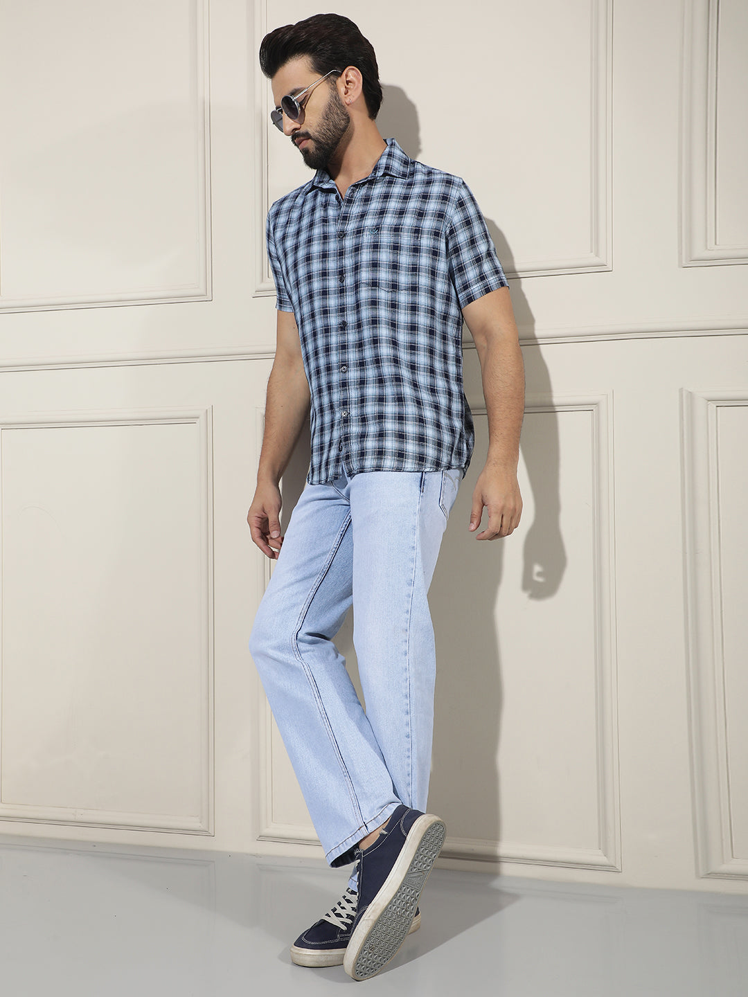 Blue Checked 100% Cotton Shirt-Men Shirts-Crimsoune Club