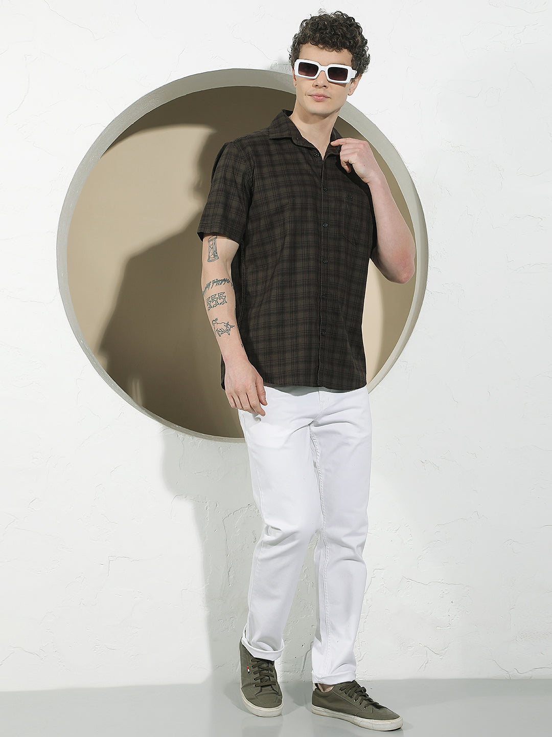 Brown Checked 100% Cotton Shirt-Men Shirts-Crimsoune Club