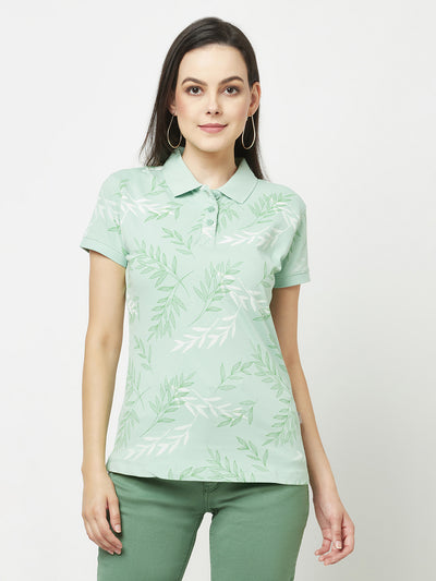 Mint Green Polo T-Shirt-Women T-Shirts-Crimsoune Club