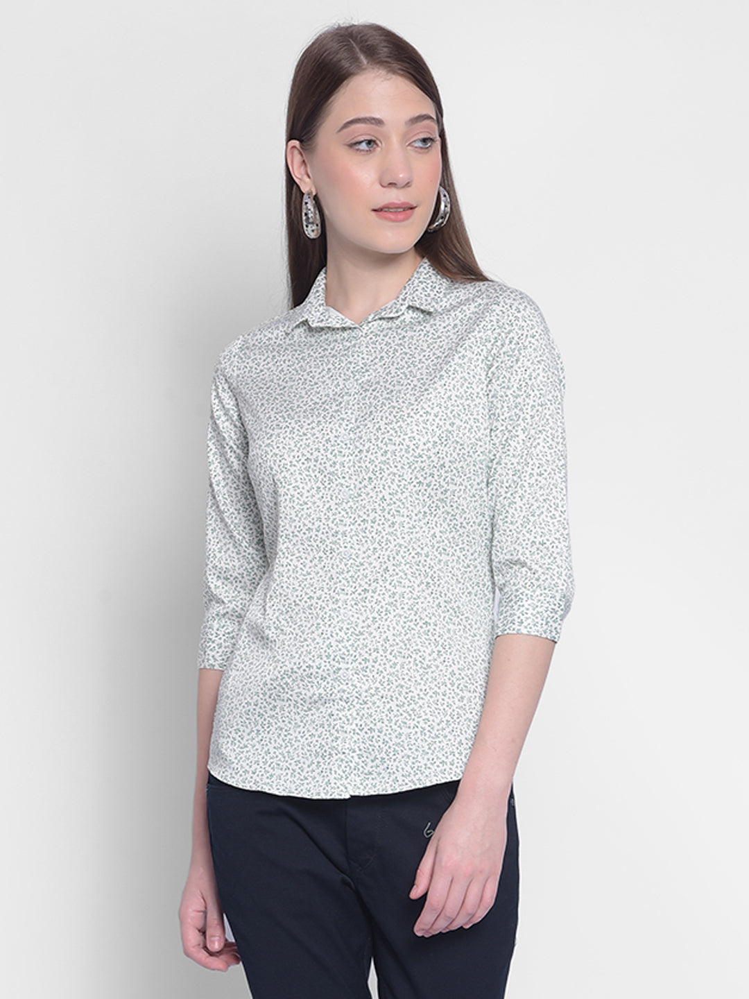 Green Printed Shirt-Women Shirts-Crimsoune Club