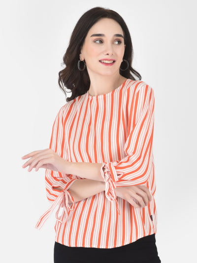 Orange Striped Tops-Women Tops-Crimsoune Club