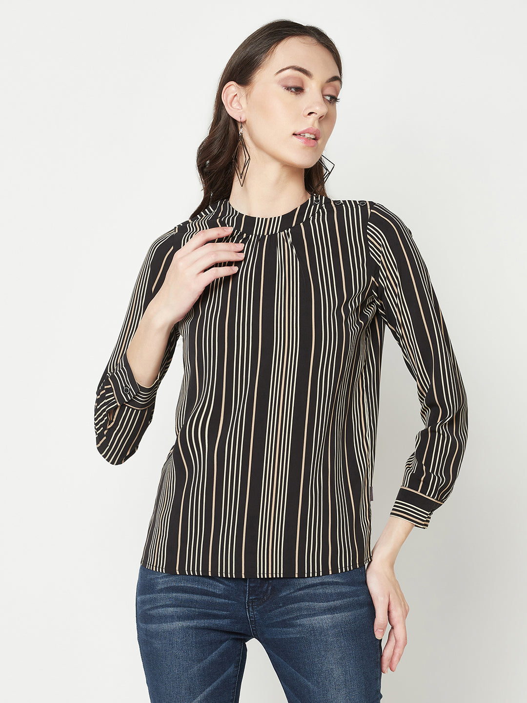 Black Striped Top-Women Tops-Crimsoune Club