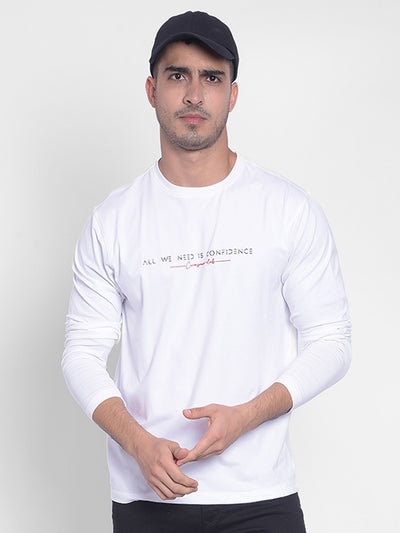 White Printed Long Sleeved T-Shirt-Men T-Shirts-Crimsoune Club