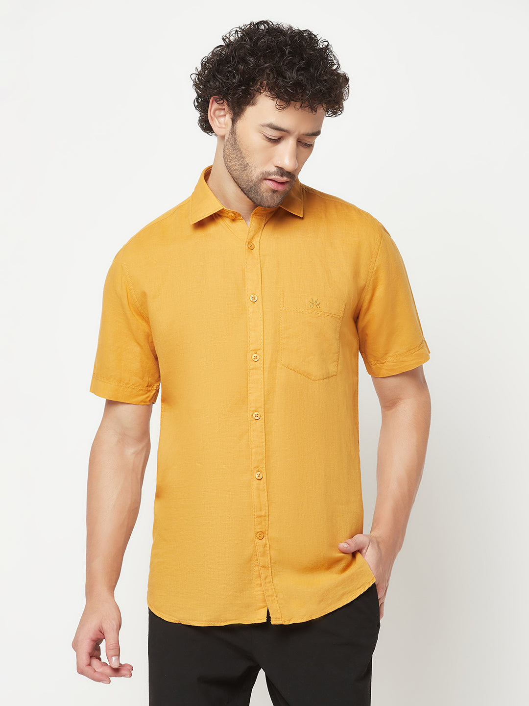 Mustard Linen Shirt-Men Shirts-Crimsoune Club