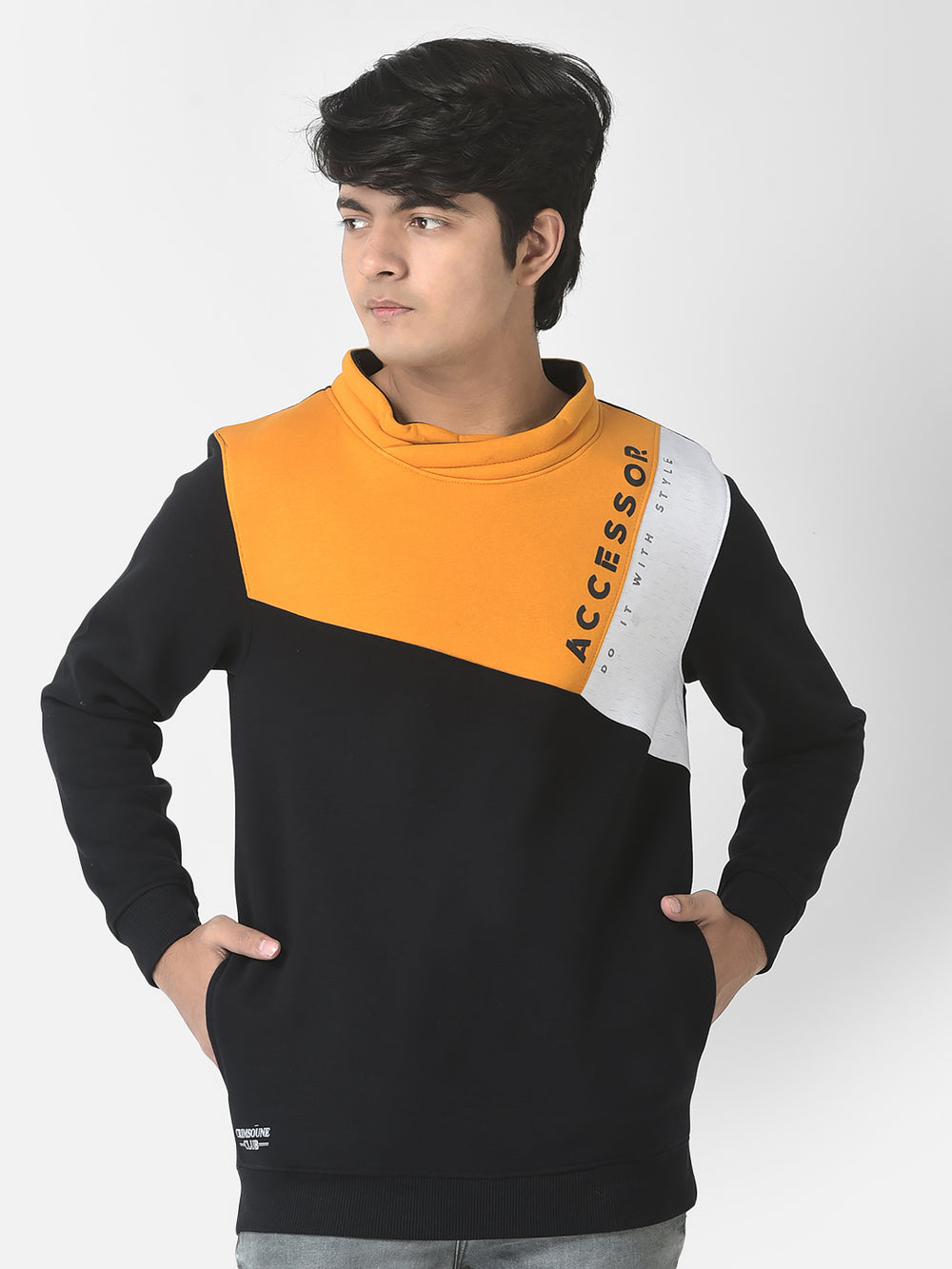 Mustard Colour-Blocked Sweatshirt-Boys Sweatshirts-Crimsoune Club