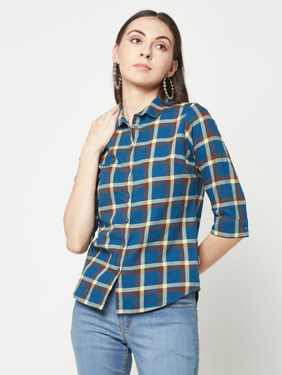 Navy Blue Checked Shirt-Women Shirts-Crimsoune Club