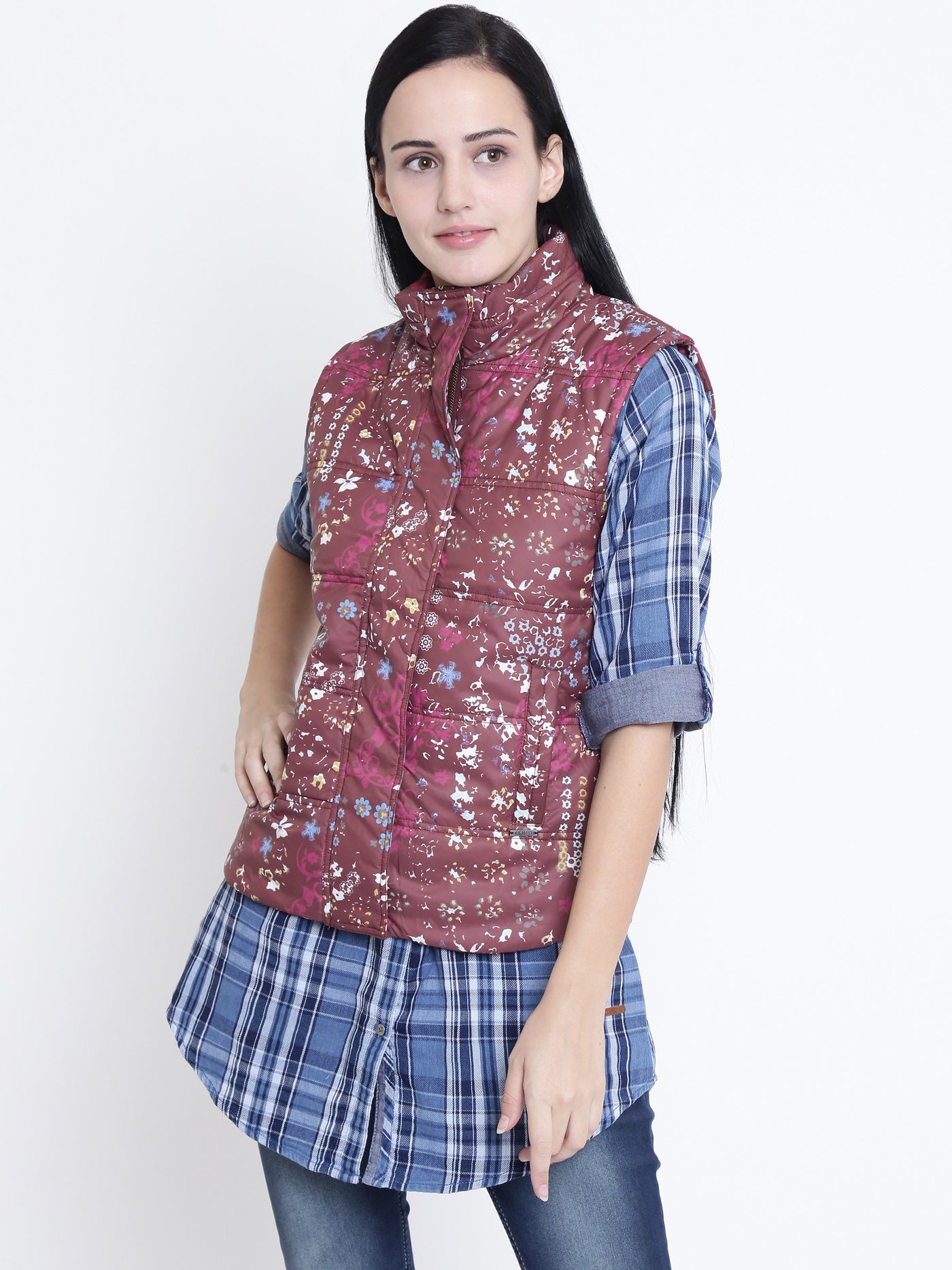 Maroon Padded Solid Jacket-Women Jackets-Crimsoune Club