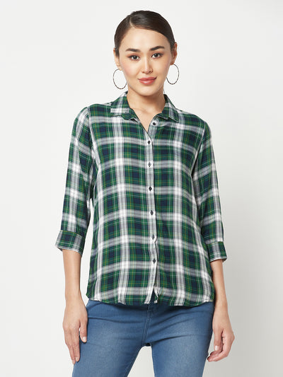 Green Checked Shirt-Women Shirts-Crimsoune Club