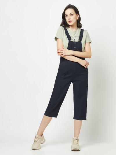 Blue Cotton Dungaress-Women Dungarees-Crimsoune Club