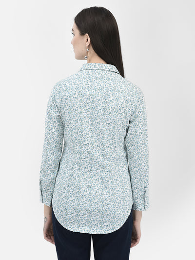 Blue Floral Shirt-Women Shirts-Crimsoune Club