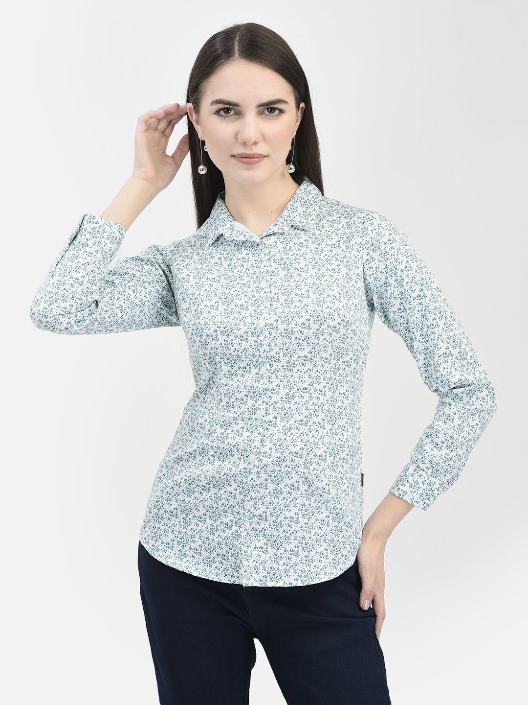 Blue Floral Shirt-Women Shirts-Crimsoune Club