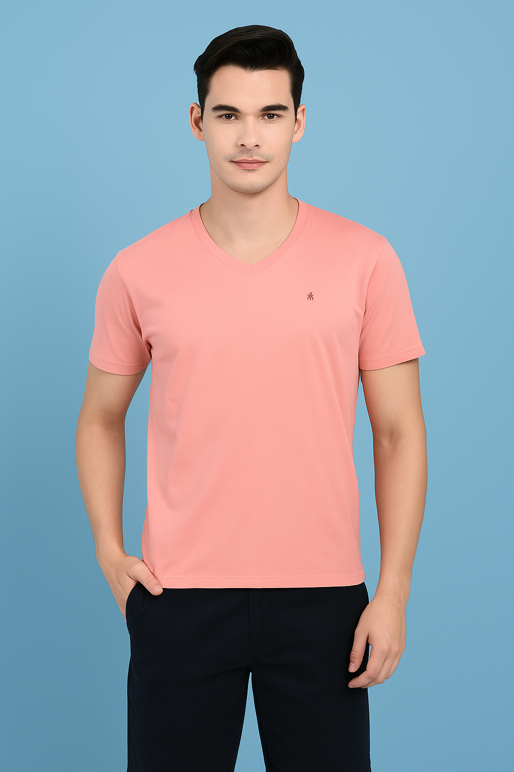 Peach V-Neck T-Shirt-Men T-Shirts-Crimsoune Club